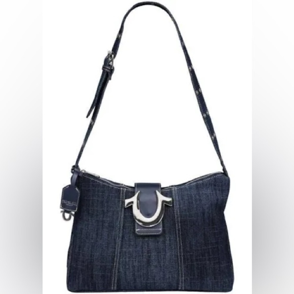 True Religion Horseshoe Dark Blue Denim Hobo Shoulder Women's Bag - Picture 4 of 16